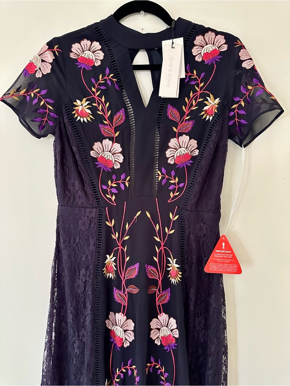 Frock And Frill Floral Embroidered Navy Lace Maxi Dress Women's Size 6 - Picture 2 of 11